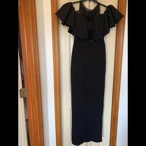 Badgley Mischka Womens Gown Size 2 Black Cold Shoulder Ruffled New